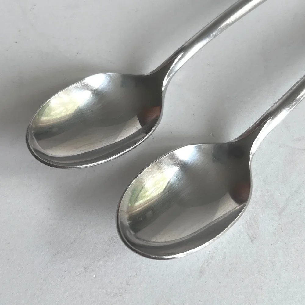 Ekco Eterna Iced Tea Spoons Set of 2 Forged Stainless Japan Brown MCM 7.75 inch